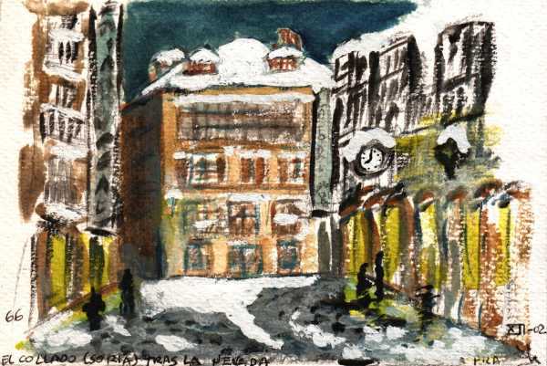 El Collado tras la nevada — Soria. Acuarela de Pelayo del Riego
